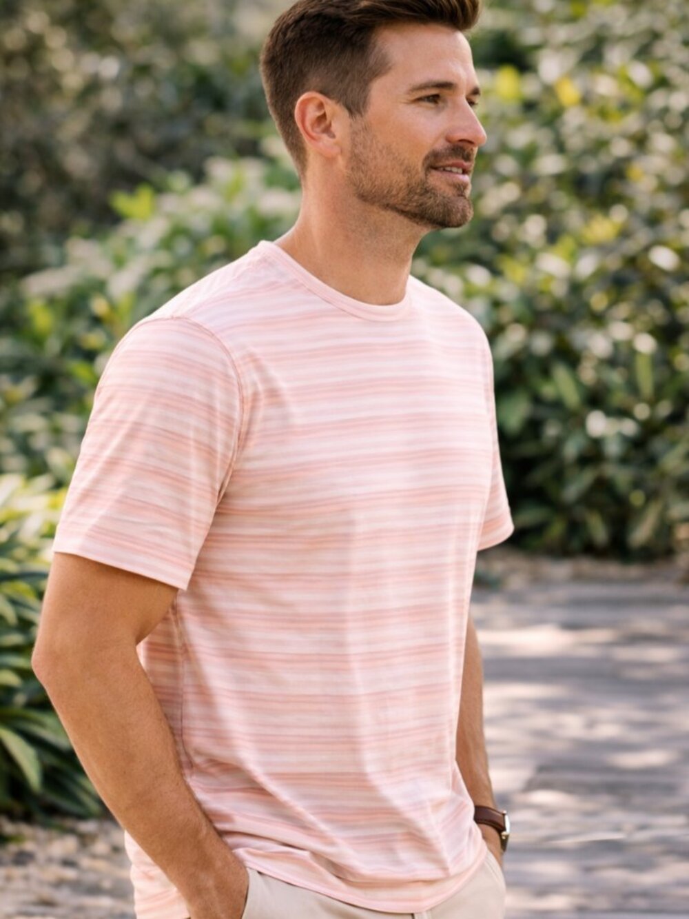 Norse Projects Johannes Striped Tee Pink Cotton Short Sleeve